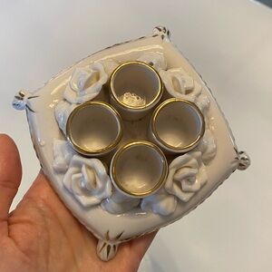 Vintage Gold and Cream Ceramic Makeup Holder